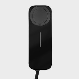 BESEN 32amp EV charger model BS30, featuring a modern black design with a circular charging port and a vertical light indicator.