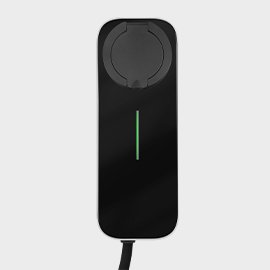 BESEN 32amp EV charging station model BS30, featuring a sleek black design with a circular connector port and a vertical green indicator light.