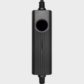 32amp portable EV charger model PCD050, featuring a black rectangular design with a circular display area.