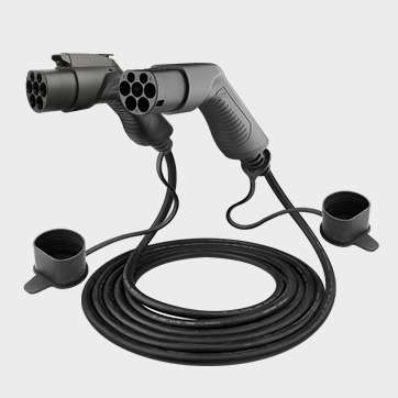 BESEN Tesla Model 3 charging cable, equipped with Type 2 and GB/T connectors, and a straight cable arranged in a circular loop.