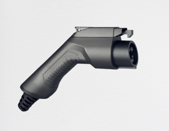 Side view of BESEN J1772 EV charging plug with ergonomic grip and durable construction