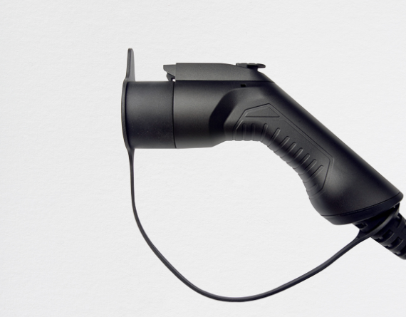 Side view of a GB/T standard electric vehicle (EV) charging plug against a white background.
