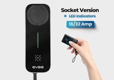 BESEN RFID EV Charger BS30, socket version with LED indicators, 16/32 Amp, shown with RFID card.