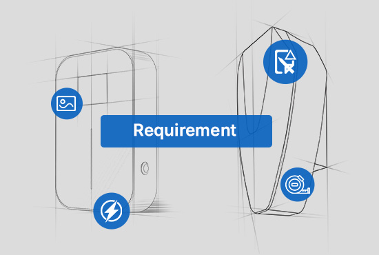 Sketch of a BESEN EV charger with icons prompting users to provide design, power, and custom requirements for a tailored charging solution.