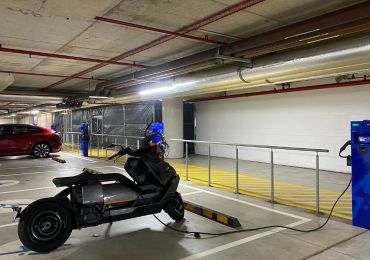 EV charging cable used at an indoor parking garage charging point